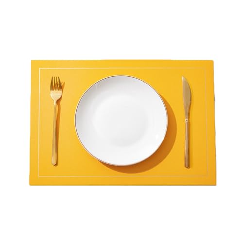 Lirzxin Platzset 4er Set, Rechteckig Platzdeckchen Abwaschbar rutschfest 1.8MM Dicke Doppelseitigen Zweifarbige mit Goldenen Linien Leder Platz-Matten für Küche, Gelb Hellgrau, 43x30CM Lirzxin Platzset 4er Set, Rechteckig Platzdeckchen Abwaschbar rutschfest 1.8MM Dicke Doppelseitigen Zweifarbige mit Goldenen Linien Leder Platz-Matten für Küche, Gelb Hellgrau, 43x30CM von Lirzxin