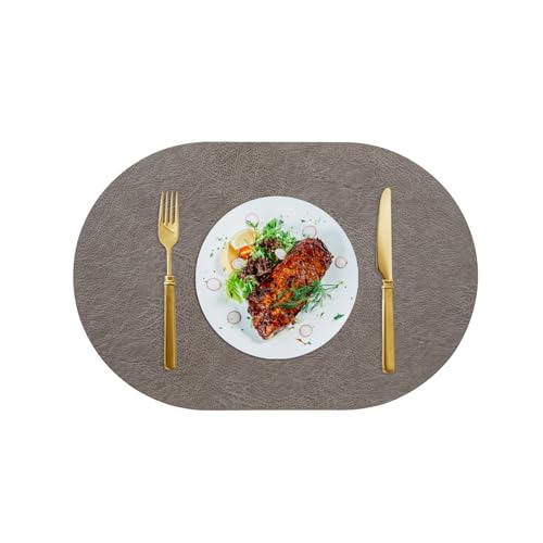 Lirzxin Platzset 6er Set, Oval Platzdeckchen Set Abwaschbar Hitzebeständig rutschfest Doppelseitigen Uni Rindsleder Textur PVC Leder Tischsets für Küche, Grau Braun Gelb, 45x30CM Lirzxin Platzset 6er Set, Oval Platzdeckchen Set Abwaschbar Hitzebeständig rutschfest Doppelseitigen Uni Rindsleder Textur PVC Leder Tischsets für Küche, Grau Braun Gelb, 45x30CM von Lirzxin