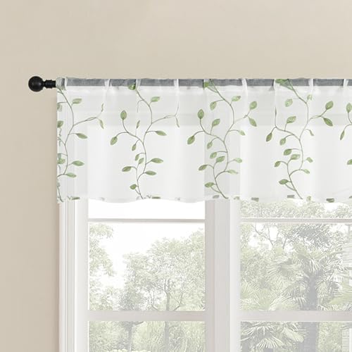 Lirzxin Scheibengardinen, Bistrogardine Modern Transparent Gardine Stores Gestickt Zweige Blätter Polyester Kurzer Vorhang Jalousien für Kleine Fenster, 132x41CM, Grün, 2er Set Lirzxin Scheibengardinen, Bistrogardine Modern Transparent Gardine Stores Gestickt Zweige Blätter Polyester Kurzer Vorhang Jalousien für Kleine Fenster, 132x41CM, Grün, 2er Set von Lirzxin