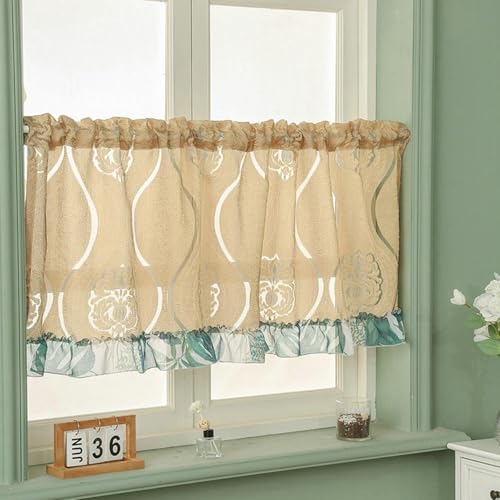 Lirzxin Scheibengardinen, Bistrogardinen Transparent Fenster Gardinen Hohl Gestickt Blumen Muster Polyester Kurzer Vorhang Jalousien für Kleine Fenster, 180x60CM, Hellbraun, 1 Stück von Lirzxin