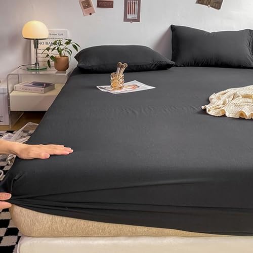 Lirzxin Spannbetttuch 90x200 cm, Bettlaken Bambus Faser Einfarbig Spannbettlaken Einzelbett Atmungsaktives und Weiches, Schwarz von Lirzxin
