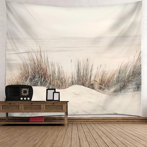 Lirzxin Tapisserie Wandbehang Strand, Wandtuch Beige Grau Landschaft Tapestry Wandbehang Wandteppich für Wohnzimmer Schlafzimmer Picknickdecke Teppich Yogamatte Wanddeko, 240x220CM von Lirzxin