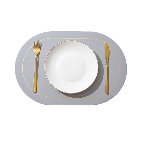 Lirzxin Tischset 6er Set, Oval Platzsets rutschfest Abwaschbar Hitzebeständig Doppelseitigen Zweifarbig Leder Platzdeckchen für Küche, Grau Khaki, 45x30CM Lirzxin Tischset 6er Set, Oval Platzsets rutschfest Abwaschbar Hitzebeständig Doppelseitigen Zweifarbig Leder Platzdeckchen für Küche, Grau Khaki, 45x30CM von Lirzxin