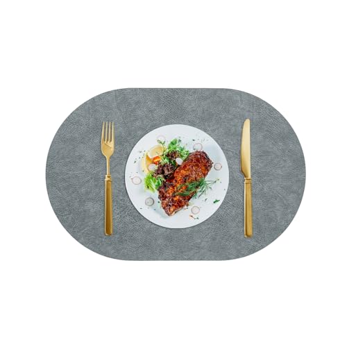 Lirzxin Tischsets 6er Set, Oval Platzdeckchen Set Abwaschbar Hitzebeständig rutschfest Doppelseitigen Uni Rindsleder Textur PVC Leder Platzset für Küche, Grau, 45x30CM Lirzxin Tischsets 6er Set, Oval Platzdeckchen Set Abwaschbar Hitzebeständig rutschfest Doppelseitigen Uni Rindsleder Textur PVC Leder Platzset für Küche, Grau, 45x30CM von Lirzxin