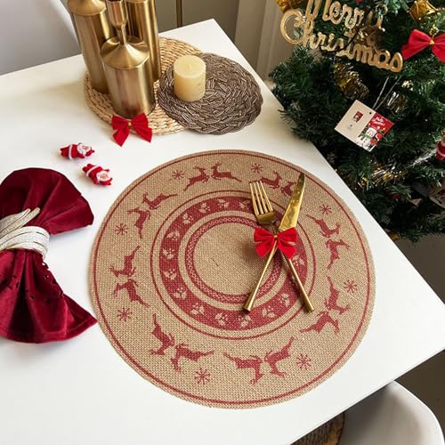 Lirzxin Tischsets 6er Set, Rund Platzset rutschfest Abwaschbar Hitzebeständig Weihnachten Hirsch Muster Leinen Platz-Matten für Küche, Rot, 38CM Lirzxin Tischsets 6er Set, Rund Platzset rutschfest Abwaschbar Hitzebeständig Weihnachten Hirsch Muster Leinen Platz-Matten für Küche, Rot, 38CM von Lirzxin