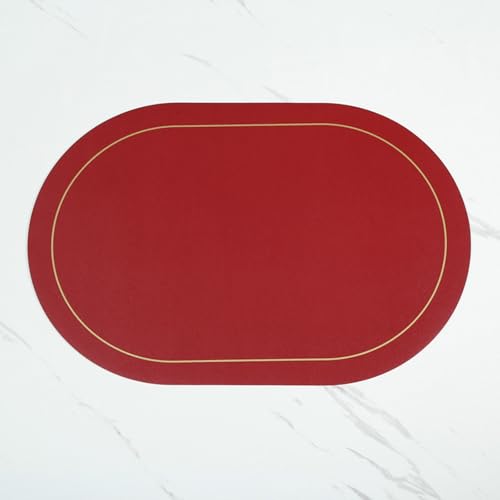 Lirzxin Tischsets Platzsets 2er Set, Oval Platzdeckchen Set Abwaschbar Hitzebeständig rutschfest Einfarbig mit Linie Leder Tischset für Küche, Weinrot, 45x30CM von Lirzxin