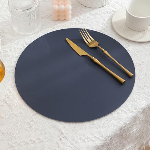 Lirzxin Tischsets Platzsets 2er Set, Rund Platzdeckchen Abwaschbar Hitzebeständig rutschfest Einfarbig Doppelseitigen Leder Platz-Matten für Küche, Blau Grau, 32CM Lirzxin Tischsets Platzsets 2er Set, Rund Platzdeckchen Abwaschbar Hitzebeständig rutschfest Einfarbig Doppelseitigen Leder Platz-Matten für Küche, Blau Grau, 32CM von Lirzxin