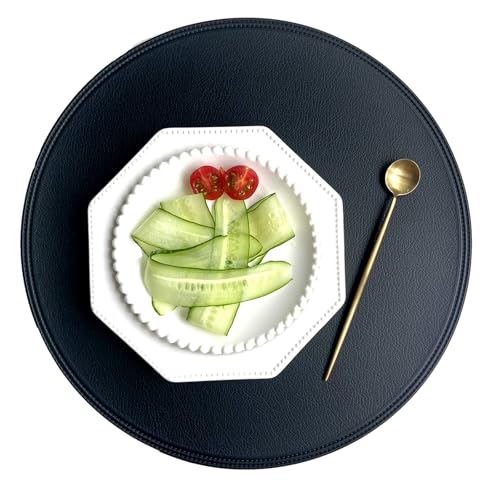 Lirzxin Tischsets Platzsets 2er Set, Rund Platzdeckchen Set Abwaschbar Hitzebeständig rutschfest Uni Presskante PVC Leder Tischset für Küche, Schwarz, 38CM Lirzxin Tischsets Platzsets 2er Set, Rund Platzdeckchen Set Abwaschbar Hitzebeständig rutschfest Uni Presskante PVC Leder Tischset für Küche, Schwarz, 38CM von Lirzxin