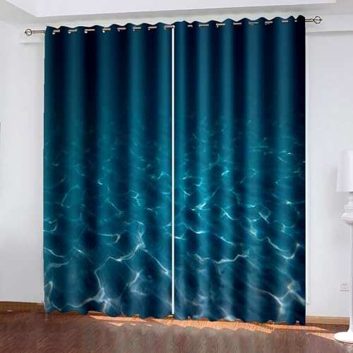 Lirzxin Verdunkelung Gardinen 244 cm Lang, Verdunkelnde Vorhänge mit Ösen 2er Set Blau Grün Unterwasserwelt Landschaft Vorhang für Wohnzimmer Schlafzimmer Kinderzimmer, 152x244 cm(BxH) von Lirzxin