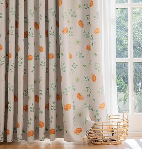 Lirzxin Vorhänge Verdunkelnd mit Haken 214 cm Lang, Gardinen Lichtdicht Orange Grün Blumen Blätter Muster Vorhang für Schlafzimmer Wohnzimmer Kinderzimmer 132x214 cm(B×H), 2er Set von Lirzxin