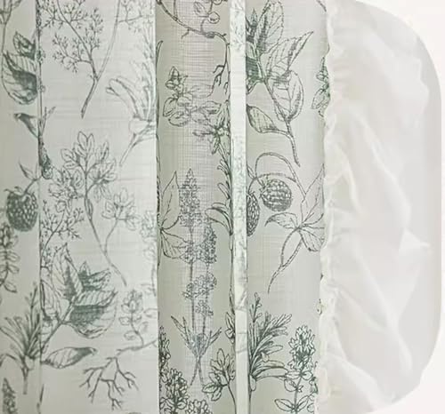Lirzxin Vorhänge Verdunkelnd mit Ösen 147 cm Lang, Undurchsichtige Gardinen Grün Blumenmuster mit Spitze Vorhang für Schlafzimmer Wohnzimmer Kinderzimmer 107x147 cm(B×H), 2er Set von Lirzxin