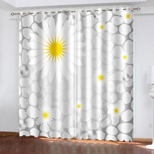 Lirzxin Vorhang Verdunkelung 214 cm Lang, Vorhänge Blickdicht mit Ösen 2er Set Hellgrau Gelb Geometrische Blumen Muster Gardinen für Wohnzimmer Schlafzimmer Kinderzimmer, 152x214 cm(BxH) von Lirzxin