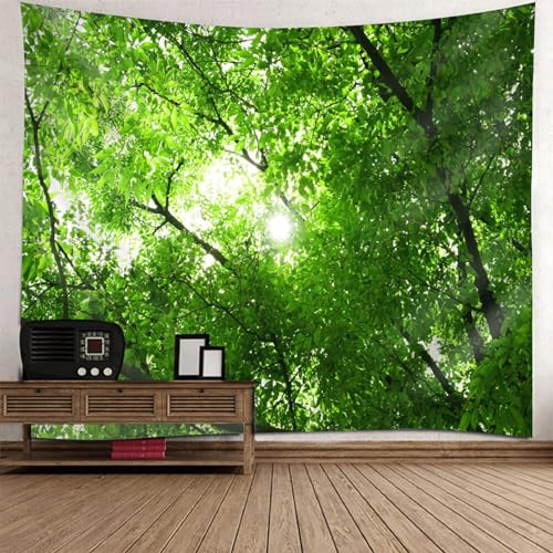 Lirzxin Wandbehang 210x140CM, Wandteppiche Wald Blätter Landschaft Grün Tapisserie Wandtuch für Wohnzimmer Schlafzimmer Picknickdecke Teppich Yogamatte Wanddeko von Lirzxin