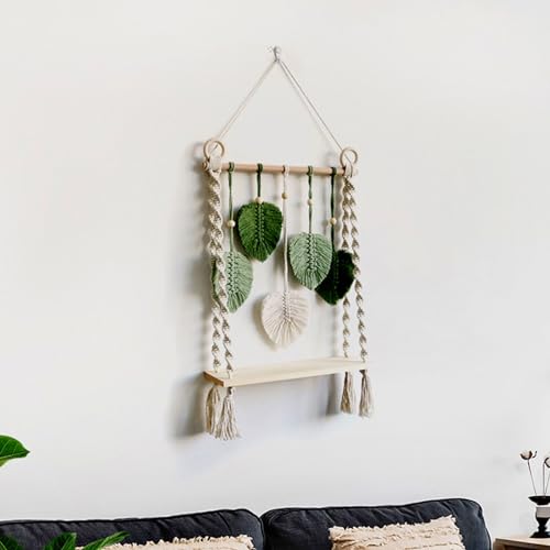 Lirzxin Wandregal Holz Makramee Wandbehang Regal Wand Boho Deko Schweberegal Grüne Blätter Schwimmende Regale Für Wohnzimmer Schlafzimmer Lirzxin Wandregal Holz Makramee Wandbehang Regal Wand Boho Deko Schweberegal Grüne Blätter Schwimmende Regale Für Wohnzimmer Schlafzimmer von Lirzxin