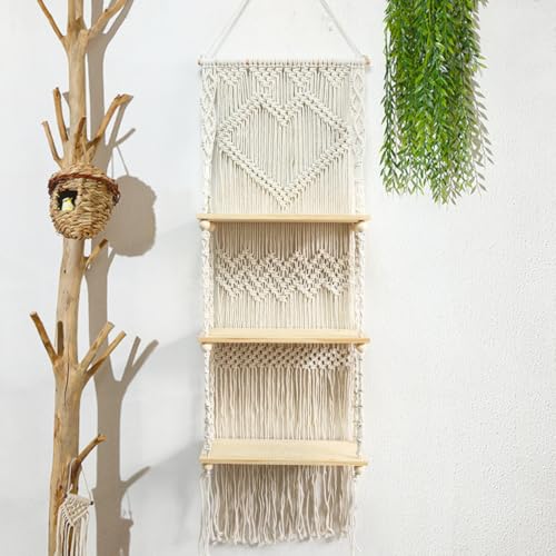 Lirzxin Wandregal Schweberegal Holz Makramee Wandbehang Boho Deko Regal Wand Hängeregal DREI Schichten Hängeregal Für Wohnzimmer Schlafzimmer Lirzxin Wandregal Schweberegal Holz Makramee Wandbehang Boho Deko Regal Wand Hängeregal DREI Schichten Hängeregal Für Wohnzimmer Schlafzimmer von Lirzxin