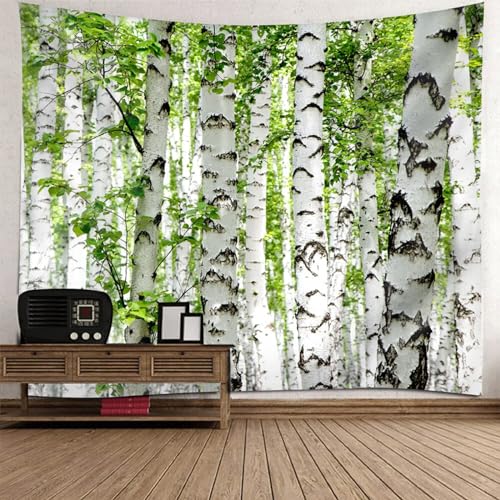 Lirzxin Wandteppiche 350x256CM, Wandtuch Weiße Birken Landschaft Grün Weiß Tapestry Tapisserie Wandbehang für Wohnzimmer Schlafzimmer Wohnheim Wanddeko von Lirzxin