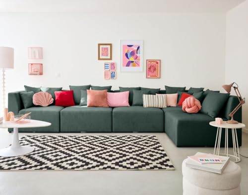 Lisa Design Amalfi - 5-sitzer modulares Ecksofa beidseitig montierbar - aus Stoff Grün von Lisa Design