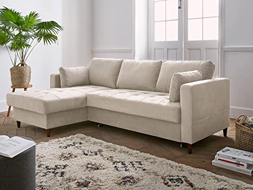 Lisa Design Anna – Ecksofa mit Schlaffunktion– mit Bettkasten – 4-Sitzer – zeitgenössischer Stil – Links Beige von Lisa Design