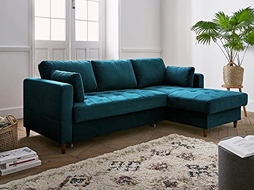 Lisa Design Anna – Ecksofa mit Schlaffunktion – mit Bettkasten – 4-Sitzer – moderner Stil – rechts Entenblau von Lisa Design