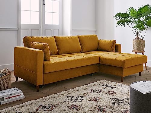 Lisa Design Anna – Ecksofa mit Schlaffunktion – mit Bettkasten – 4-Sitzer – moderner Stil – rechts Gelb von Lisa Design