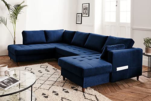 Lisa Design Anna – Wohnlandschaft Ecksofa – mit Schlaffunktion und Bettkasten – zeitgenössischer Stil Nachtblau von Lisa Design