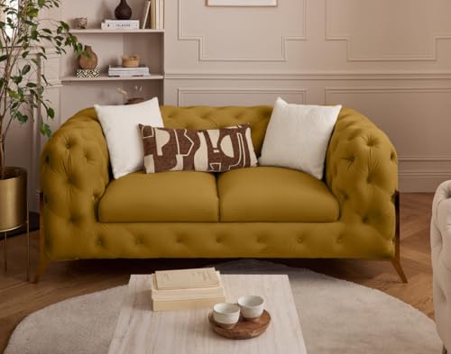 Lisa Design Camden - 2-Sizter Sofa Chesterfield aus Samt - goldene Metallfüße Gelb von Lisa Design