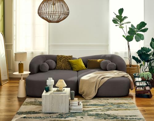 Lisa Design Charles - 3-sitzer einzelsofa mit doppeltem récamiere - Tiefe Sitzfläche - aus Strukturiertem Samt Grau von Lisa Design