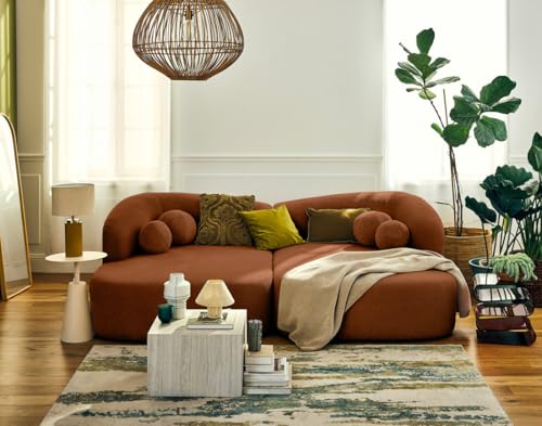 Lisa Design Charles - 3-sitzer einzelsofa mit doppelter Récamiere - Tiefe Sitzfläche - aus Strukturiertem Samt Terrakotta von Lisa Design