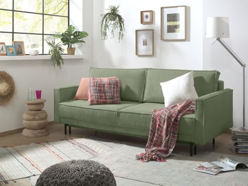 Lisa Design Charlie – 3-Sitzer Sofa mit Schlaffunktion und Bettkasten – aus Cord Salbeigrün Lisa Design Charlie – 3-Sitzer Sofa mit Schlaffunktion und Bettkasten – aus Cord Salbeigrün von Lisa Design