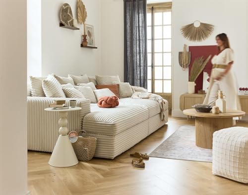 Lisa Design Collins - einzelsofa 4-Sitzer mit Doppelbett récamiere - Tiefe Sitzfläche - grob Gerippter Velours Beige von Lisa Design