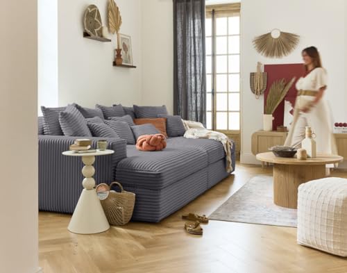 Lisa Design Collins - einzelsofa 4-Sitzer mit Doppelbett récamiere - Tiefe Sitzfläche - grob Gerippter Velours Grau von Lisa Design