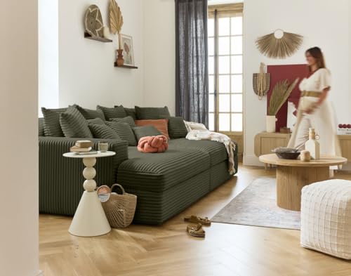 Lisa Design Collins - einzelsofa 4-Sitzer mit Doppelbett récamiere - Tiefe Sitzfläche - grob Gerippter Velours Grün von Lisa Design
