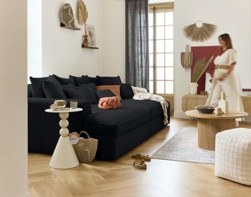 Lisa Design Collins - einzelsofa 4-Sitzer mit Doppelbett récamiere - Tiefe Sitzfläche - grob Gerippter Velours Schwarz von Lisa Design