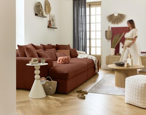 Lisa Design Collins - einzelsofa 4-Sitzer mit Doppelbett récamiere - Tiefe Sitzfläche - grob Gerippter Velours Terrakotta von Lisa Design