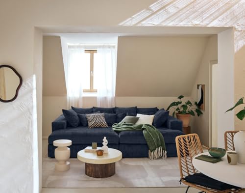Lisa Design Collins - einzelsofa 4-Sitzer mit Doppelbett récamiere - Tiefe Sitzfläche - aus texturiertem Samt Blau von Lisa Design