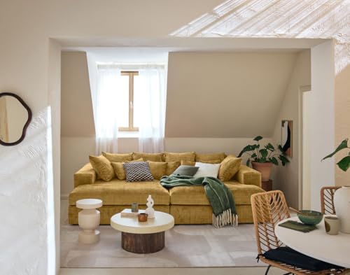 Lisa Design Collins - einzelsofa 4-Sitzer mit Doppelbett récamiere - Tiefe Sitzfläche - aus texturiertem Samt Gelb von Lisa Design