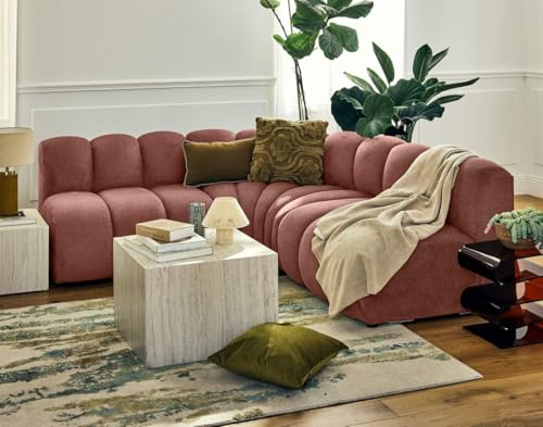 Lisa Design Debbie - 4-Sitzer modulares Ecksofa beidseitig montierbar ohne Armlehnen aus Strukturiertem Stoff Rosa von Lisa Design