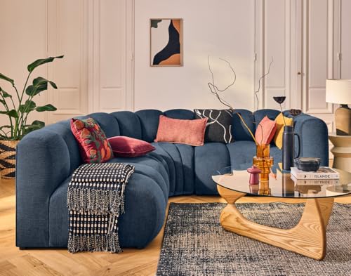 Lisa Design Debbie - modulares Ecksofa Links 4-Sitzer mit Armlehne aus Strukturiertem Stoff Blau von Lisa Design