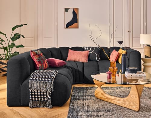 Lisa Design Debbie - modulares Ecksofa Links 4-Sitzer mit Armlehne aus Strukturiertem Stoff Schwarz von Lisa Design