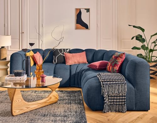Lisa Design Debbie - modulares Ecksofa rechts 4-Sitzer mit Armlehne aus Strukturiertem Stoff Blau von Lisa Design