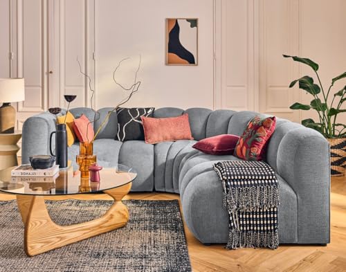Lisa Design Debbie - modulares Ecksofa rechts 4-Sitzer mit Armlehne aus Strukturiertem Stoff Grau von Lisa Design