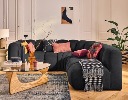 Lisa Design Debbie - modulares Ecksofa rechts 4-Sitzer mit Armlehne aus Strukturiertem Stoff Schwarz von Lisa Design