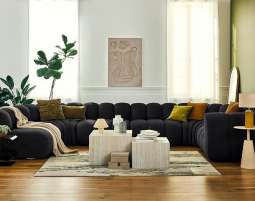 Lisa Design Debbie - modulares Sofa Panorama-Ecke Links 7-Sitzer in Strukturiertem Stoff Schwarz von Lisa Design