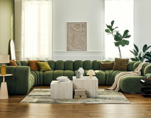 Lisa Design Debbie - modulares Sofa Panorama-Rechtswinkel 7-Sitzer in Strukturiertem Stoff Grün von Lisa Design