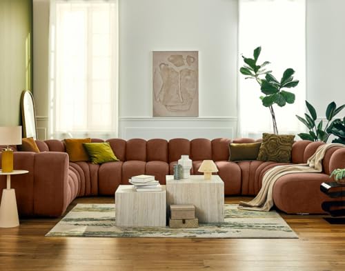 Lisa Design Debbie - modulares Sofa Panorama-Rechtswinkel 7-Sitzer in Strukturiertem Stoff Terrakotta von Lisa Design