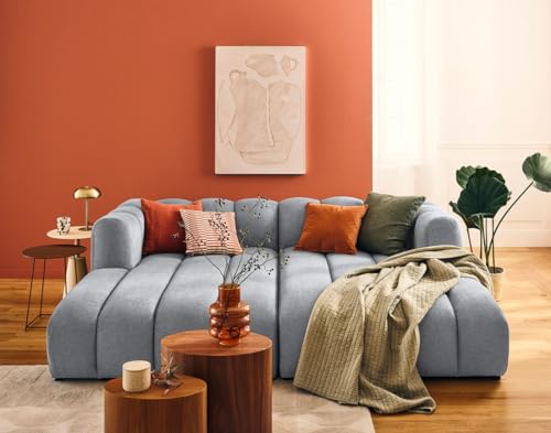 Lisa Design Debbie - modulares Sofa gerade 3-Sitzer mit doppeltem récamiere - Tiefe Sitzfläche - in texturiertem Stoff Grau von Lisa Design