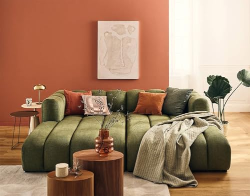 Lisa Design Debbie - modulares Sofa gerade 3-Sitzer mit doppeltem récamiere - Tiefe Sitzfläche - in texturiertem Stoff Grün von Lisa Design