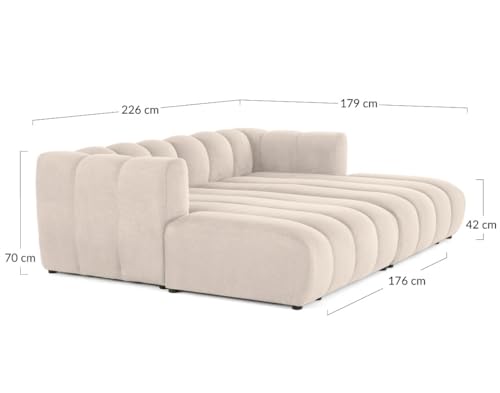 Lisa Design Debbie - modulares Sofa gerade 3-Sitzer mit doppeltem récamiere - Tiefe Sitzfläche - in texturiertem Stoff Rosa von Lisa Design