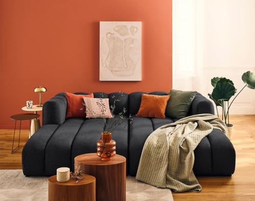 Lisa Design Debbie - modulares Sofa gerade 3-Sitzer mit doppeltem récamiere - Tiefe Sitzfläche - in texturiertem Stoff Schwarz von Lisa Design