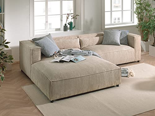 Lisa Design ELA – 4-Sitzer Ecksofa Links – aus Cordsamt – zeitgenössischer Stil Beige von Lisa Design
